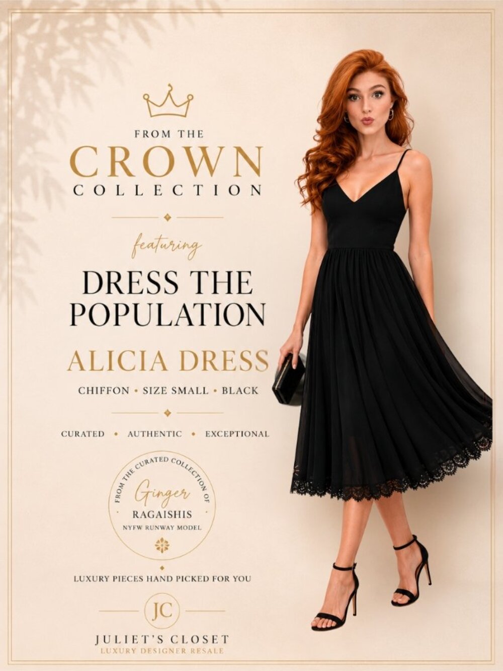 Dress the Population Alicia Dress | Black Chiffon Lace Midi | Size Small